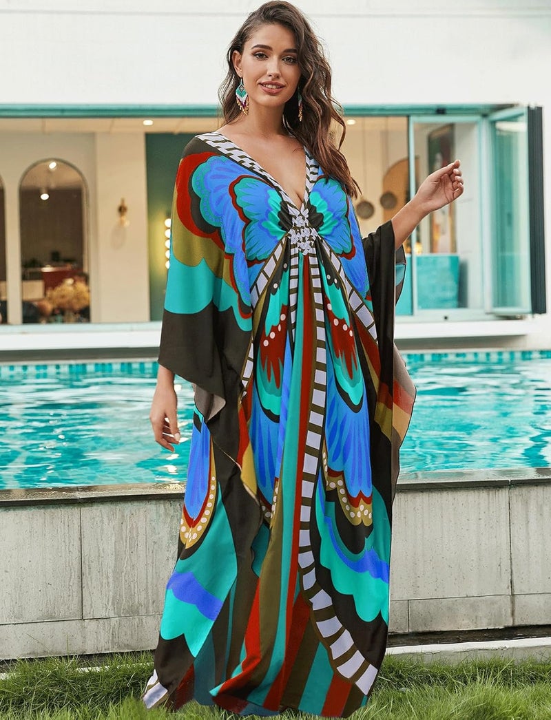 KECVOT Kaftan Dresses for Women Plus Size Batwing Sleeve Caftans Long Bathing Suit Cover Up Maxi Beach Dress Loungewear - Image 3